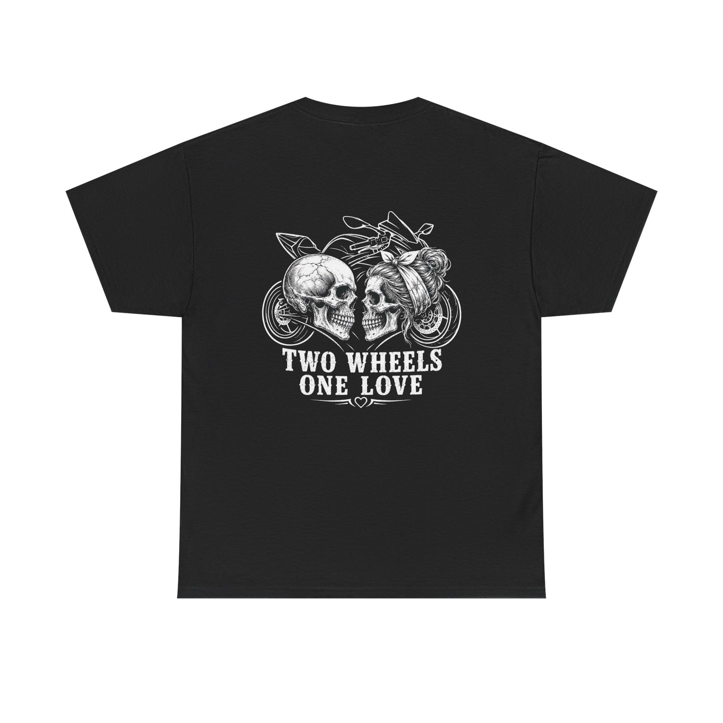 Two Wheels One Love Motorcycle Skull Tee