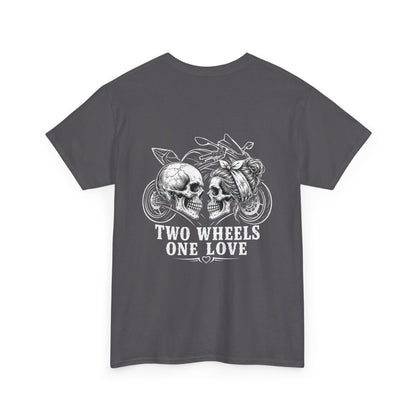 Two Wheels One Love Motorcycle Skull Tee