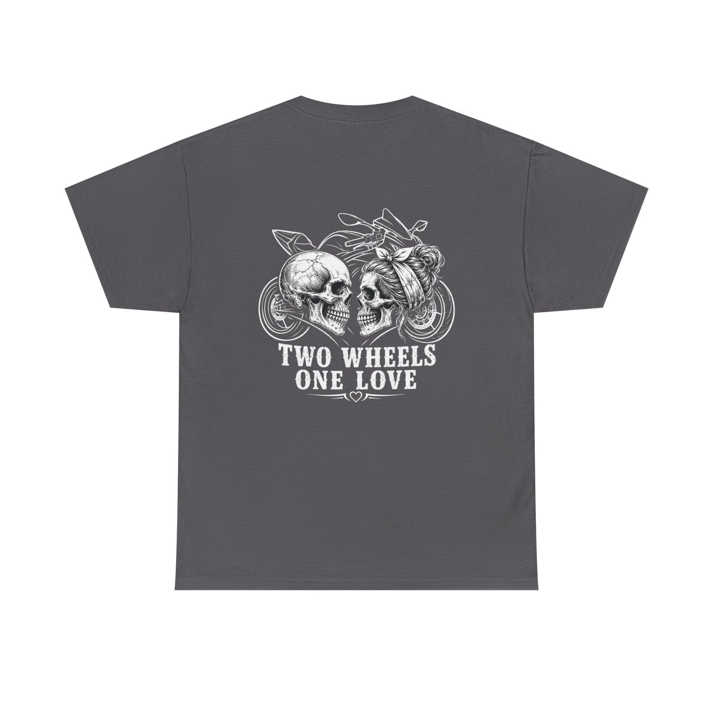 Two Wheels One Love Motorcycle Skull Tee