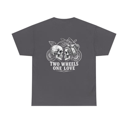 Two Wheels One Love Motorcycle Skull Tee