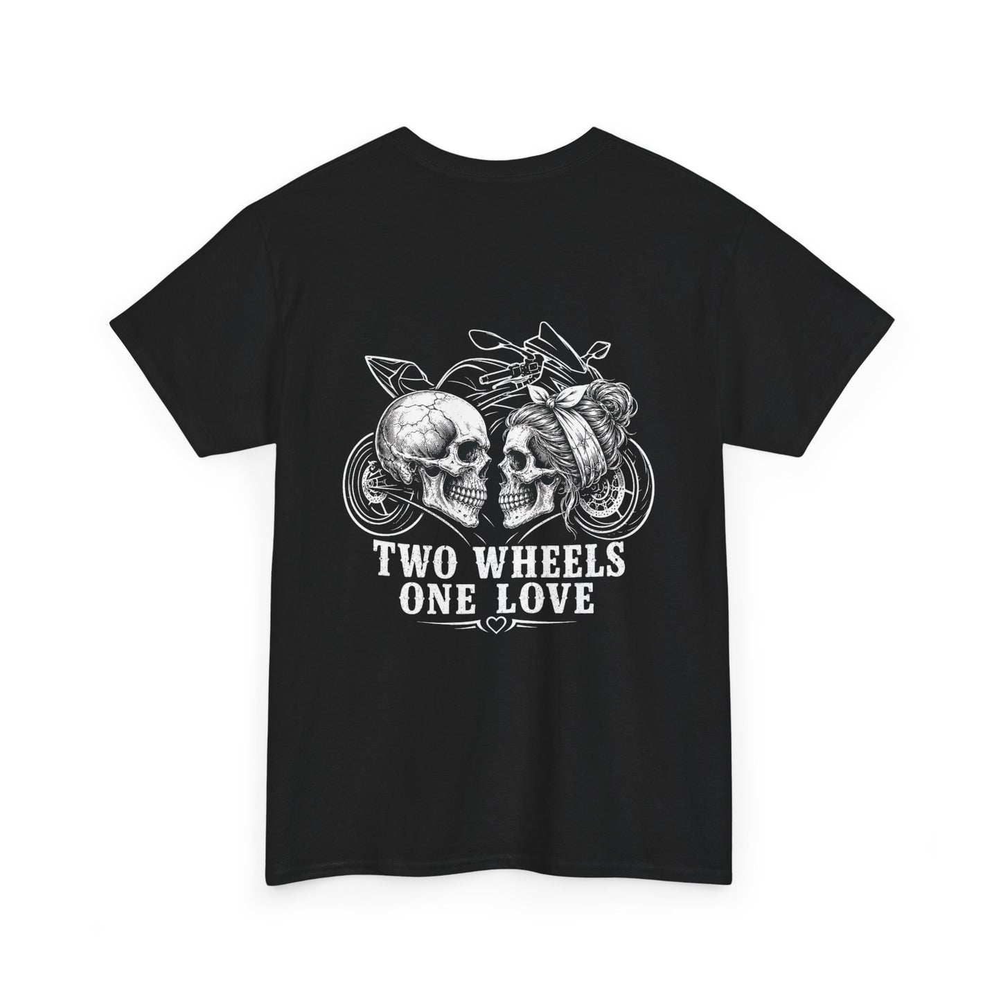 Two Wheels One Love Motorcycle Skull Tee