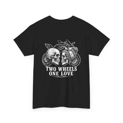 Two Wheels One Love Motorcycle Skull Tee